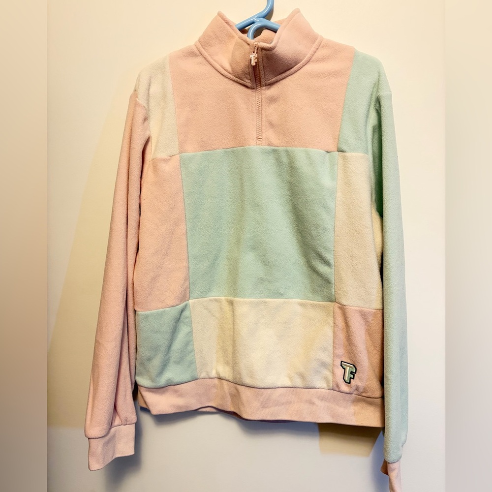 Teddy Fresh Pink and Blue Pastel Colorblock Fleece size L